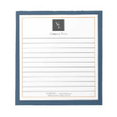 青いモダン白金ゴールドとビジネスロゴメモ帳 ノートパッド (正面)