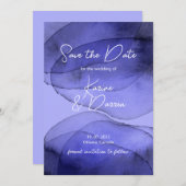 青いモダン紫のラベンダー日付を保存 セーブザデート (正面/裏面)