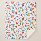 青いモダン緑のピンク色で花の模様を投票 シェルパブランケット (正面)