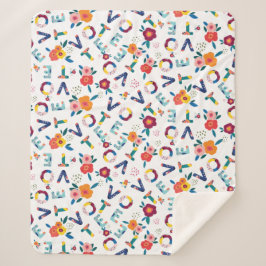 青いモダン緑のピンク色で花の模様を投票 シェルパブランケット