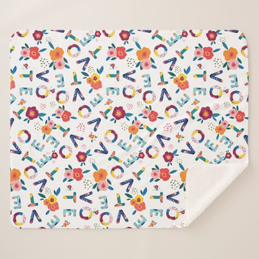 青いモダン緑のピンク色で花の模様を投票 シェルパブランケット (正面(横))