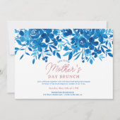 青いモダン花のスクリプト母の日ブランチ 招待状 (正面)