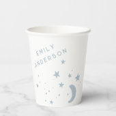 青いモダン虹と星ホワイトベビーシャワー 紙コップ (裏面)