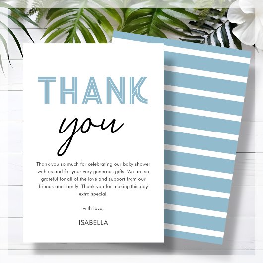 青いモダン赤ちゃんシャワー サンキューカード
