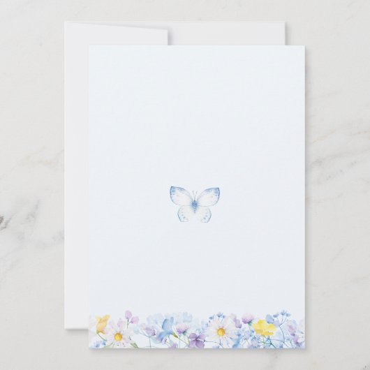 青いモダン野草蝶の赤ちゃんシャワー 招待状 (裏面)