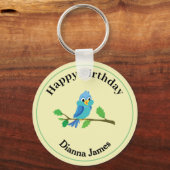 青いモダン鳥 キーホルダー (正面)