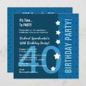 青いモダンD40おもしろいBの40歳の誕生日 招待状 (正面/裏面)