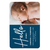 青いモダンHelloベビー写真誕生のお知らせ マグネット (縦)