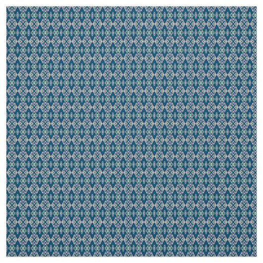 青いモチーフの対称的なパターンが織物に ファブリック (見本)