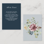 青いモノクロフローラ結婚の詳細方向 エンクロージャーカード (正面/裏面)