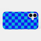 青いモノクロ市松模様 iPhone 16ケース (裏面横)