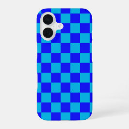 青いモノクロ市松模様 iPhone 16ケース