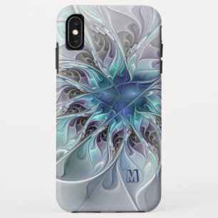 青いモノグラムが付いている抽象的でモダンなフラクタルの花 iPhone XS MAXケース