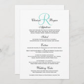 青いモノグラムのイニシャル#2が付いているシンプルな結婚式メニュー メニュー (正面/裏面)