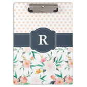青いモノグラムのクリップボードの水彩画の花柄 クリップボード (正面)