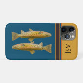 青いモノグラムのフライ漁師マス Case-Mate iPhoneケース (裏面(横))