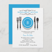 青いモノグラムのリハーサルの夕食の招待状 招待状 (正面/裏面)
