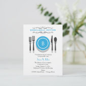 青いモノグラムのリハーサルの夕食の招待状 招待状 (スタンド正面)