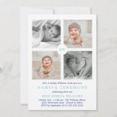 青いモノグラムの写真コラージュの命名式 シーズンカード (正面)