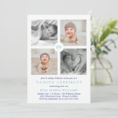 青いモノグラムの写真コラージュの命名式 シーズンカード (スタンド正面)