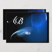 青いモノグラムの軽い鳥 招待状 (正面/裏面)