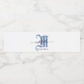 青いモノグラムイニシャルカスタマイズビジネス名 ペットボトルラベル (シングルラベル)