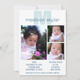 青いモノグラムシンプル採用3フォトコラージュ 案内状