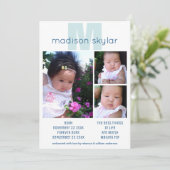 青いモノグラムシンプル採用3フォトコラージュ 案内状 (スタンド正面)