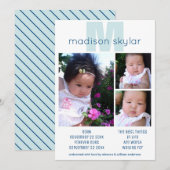 青いモノグラムシンプル採用3フォトコラージュ 案内状 (正面/裏面)