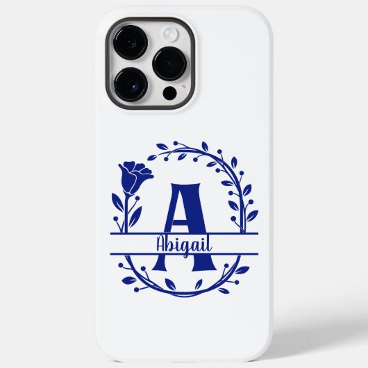 青いモノグラム A、イニシャル A、文字 A、花柄  Case-Mate iPhoneケース (裏面)