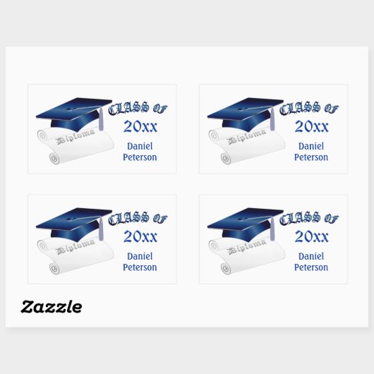 青いモルタルと卒業証書、任意の年のクラス 長方形シール (シート)