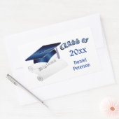 青いモルタルと卒業証書、任意の年のクラス 長方形シール (封筒)