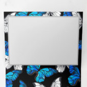 青いモルフォチョウのシームレスなパターン（黒背景） 三つ折りカード (内部最初)