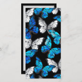 青いモルフォ蝶のシームレスなダークパターン シーズンカード (正面/裏面)