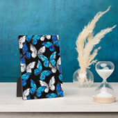 青いモルフォ蝶のシームレスなパターン フォトプラーク (側面)