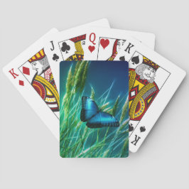 青いモルフォ蝶の緑の草 トランプ