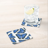 青いモルフォ・バタフライ・パターンデザイン スクエアペーパーコースター (インサイチュ)