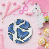 青いモルフォ・バタフライ・パターンデザイン ペーパープレート (パーティー)