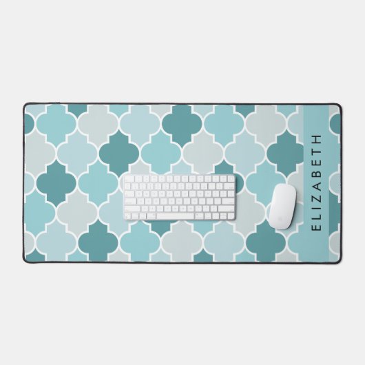 青いモロッコのトレリス、クワトロフォイル、あなたの名前 デスクマット (キーボード&マウス)