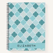 青いモロッコのトレリス、クワトロフォイル、あなたの名前 ノートブック (正面)