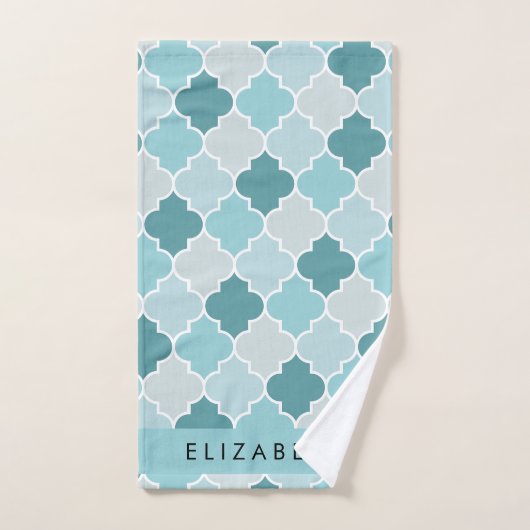 青いモロッコのトレリス、クワトロフォイル、あなたの名前 バスタオルセット (ハンドタオル)