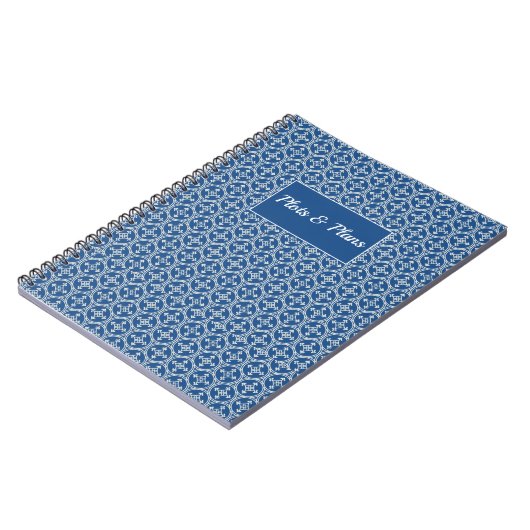 青いモロッコの幾何学的パターンをプロットおよび計画 ノートブック (左側)