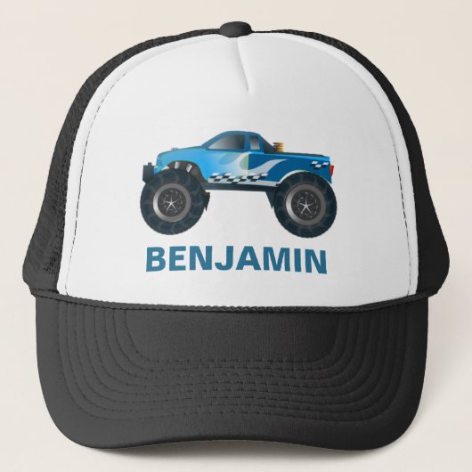 青いモンスタートラックの子供 キャップ (正面)