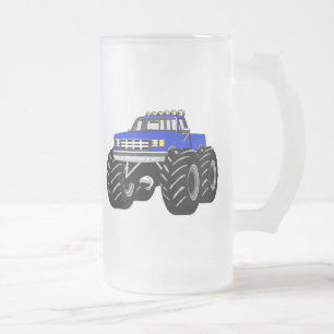 青いモンスタートラック フロストグラスビールジョッキ