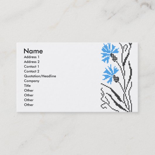 青いヤグルマギクの交差ステッチのデザイン 名刺 (正面)