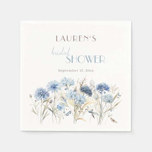 青いヤグルマギクの野生の花 ブライダルシャワーデザイン スタンダードカクテルナプキン (正面)
