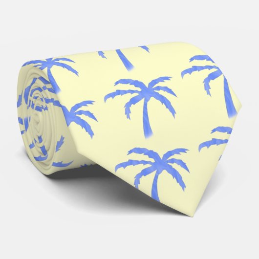 青いヤシの木と浅い黄色タイ- ネクタイ (ロール)