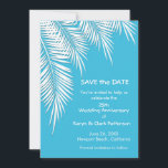 青いヤシの木の日付カードを保存<br><div class="desc">青い背景の上に白いヤシの葉（任意の色の背景に変更できる！）これらのバースデーパーティ招待状、ブライダルシャワー招待状、退職パーティの招待状、結婚式招待状などの日付カードを保存し、単に用語を変更する。クリックカスタマイズ、背景色、フォント、および文言を追加する。ストア内の招待状と一致アイテム – --> http://bit.ly/2UyWIVj <----</div>