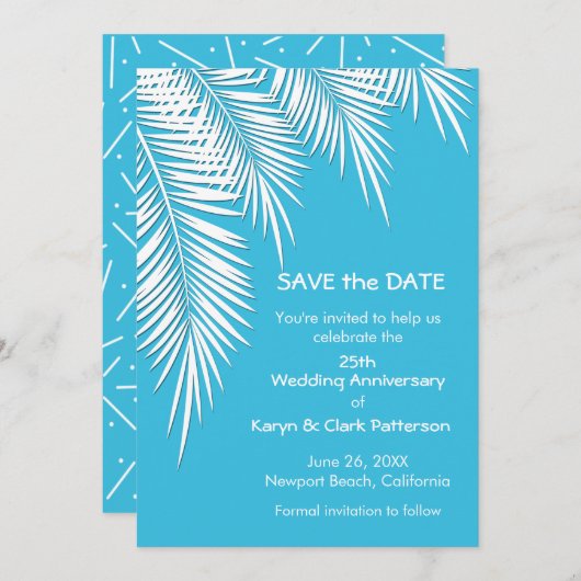 青いヤシの木の日付カードを保存 (正面/裏面)