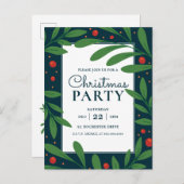 青いヤドリギ | ホリデーパーティー招待状 シーズンポストカード (正面/裏面)